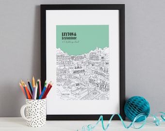 Personalised Leyton & Leytonstone Sketch Print | London Anniversary Gift