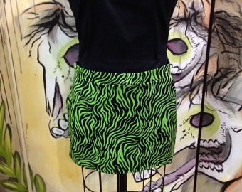 Lime green and black tiger print Low rise mini skirt with pockets