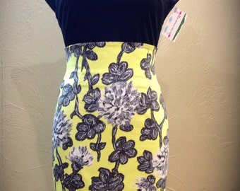 Vamp High Waisted Pencil Skirt in Citron and Gray Floral