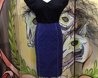 Navy Blue Star Print Pencil Skirt. Size medium. (last one)