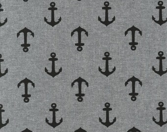 Nautique Chambray Anchor Print in Black and Gray