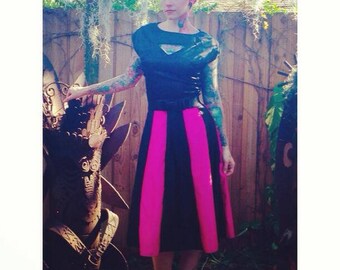 Katrina Skirt in Hot Pink and Black Satin