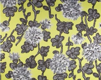 Bloom Stretch Cotton Sateen Flowers Citron/Grey Fabric- by the yard