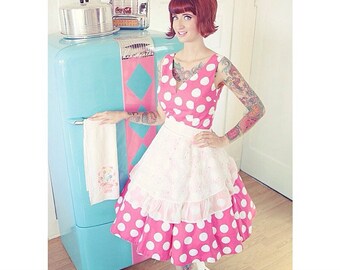 Kitten Dress in Over Sized Dots- Hot Pink