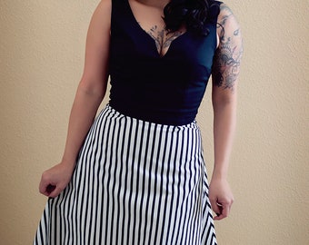 Kitten Dress in Black and White Stripes