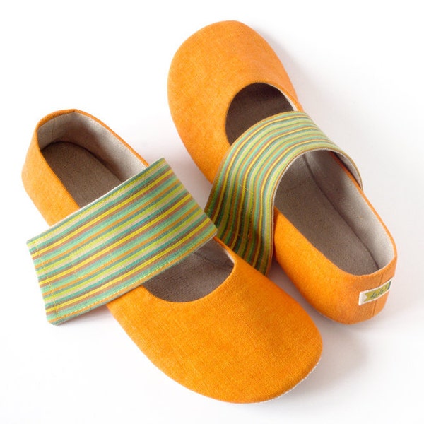 Women's ballet flats slippers  Joules Orange house shoes - custom made to measure vegan mary jane house slippers