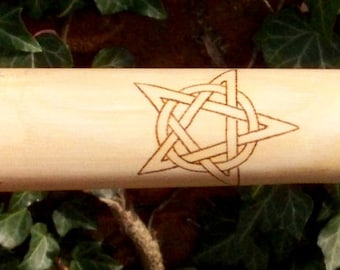 Ash wand with  copper inlay triple spiral and hollow handle