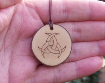 Triple Goddess Moon pendant  pyrographed in Hazel