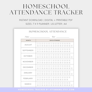 Homeschool Attendance Tracker Log Printable, Attendance Sheet to Keep Record of Homeschool Student Attendance, Color in Dates Minimalist PDF