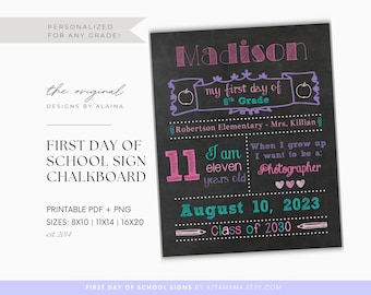 Personalisierte erste Schultag Zeichen druckbare Tafel Poster 1st Day of Preschool Pre-K Kindergarten Tafel Zeichen Schule Foto Prop