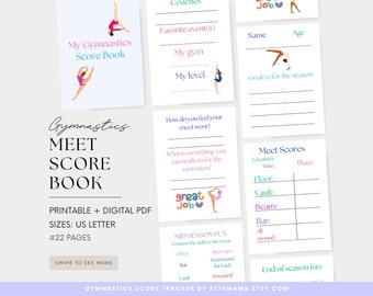 GymnasticsMeet Scorebook Tracker Wettbewerb Saison Score Journal, druckbares PDF, Rainbow Girls Gymnastics Digital