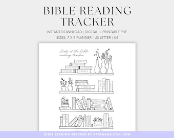 Druckbare Bibellesetracker, Digital Bibel Tracker, Bücher der Bibel Bücherregal Bibelstudie Leseplaner Tracker Christian Printable
