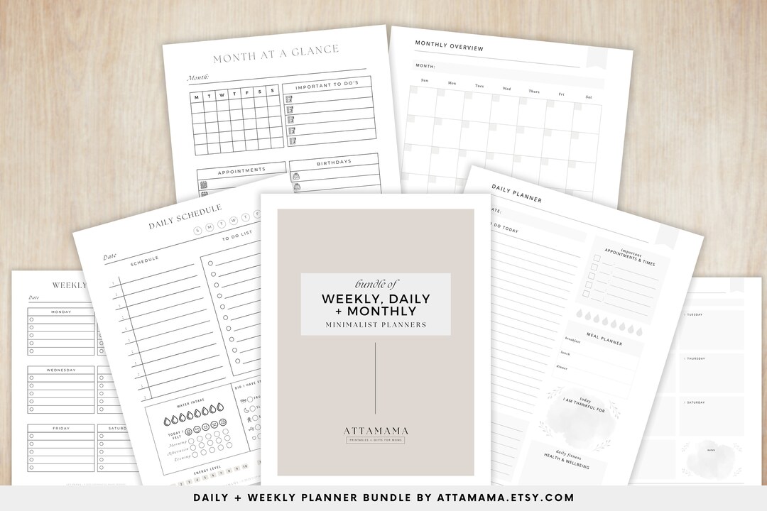 Simple Daily Hourly Planner Printable Bundle, PDF Daily Schedule ...