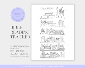 Bibellese-Tracker druckbare, digitale Bibel-Tracker, Bücher der Bibel Bücherregal zum Ausmalen PDF, Bibelstudien-Leseplaner-Tracker,