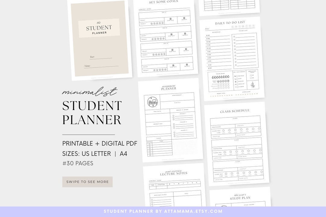 College Student Planner Printable Digital PDF, Minimalist College Printable Planner Trackers ...