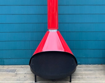 ON HOLD - Vintage PREWAY Mid Century Modern Freestanding Cone Fireplace - Red - Indoor / Outdoor - Iconic Design - Wood or Gas Enamel Stove