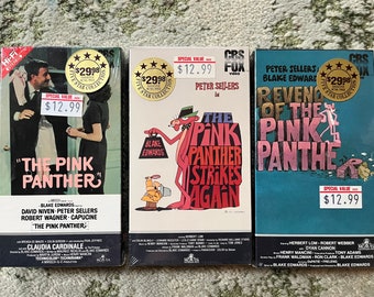 Lot of 3 Vintage THE PINK PANTHER vHs Movies - Factory Sealed Videos with Watermarks - Pink Panther Strikes Again Revenge of Pink Panther