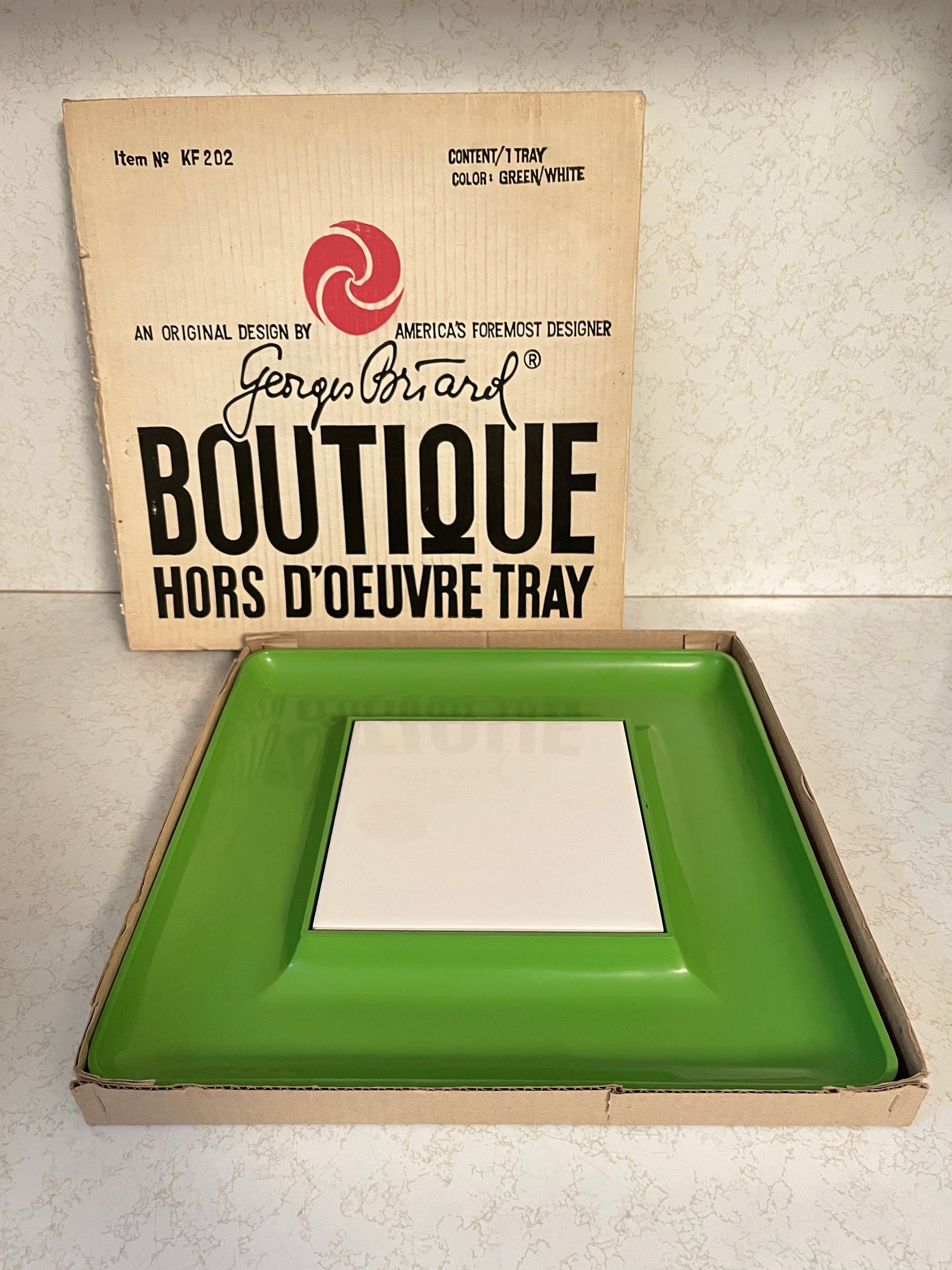 Vintage Georges Briard Boutique Series Hors D'Oeuvre Tray - Mid Century Modern Collectible - Mod Green & White Square Serving Snacks Cheese