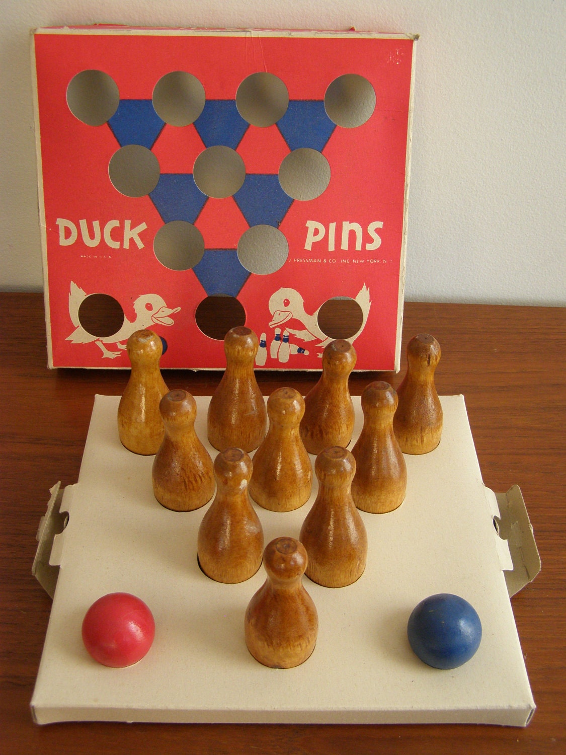 Vintage DUCK PINS Toy Bowling Set by J Pressman & Co NYC Etsy