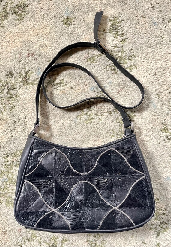 Vintage 90s FRANKIE & JOHNNIE Genuine Leather Black Patchwork 