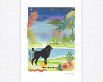 Night and Day Black Poodle Matted 8 x10 Mini Print