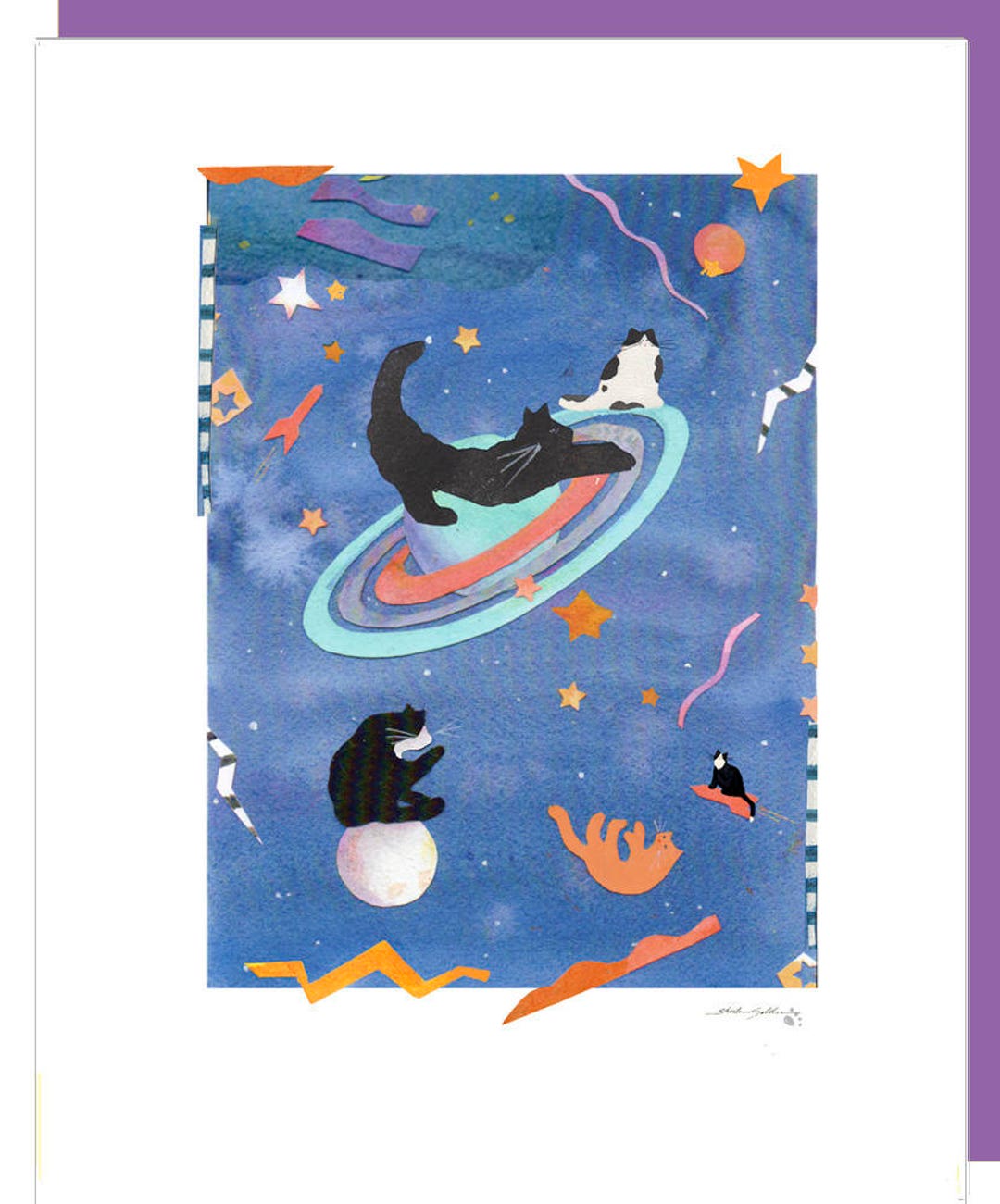 Spaced Out Cat Note Cards Etsy