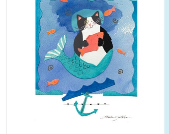 Tuxedo Cat Mermaid Note Cards