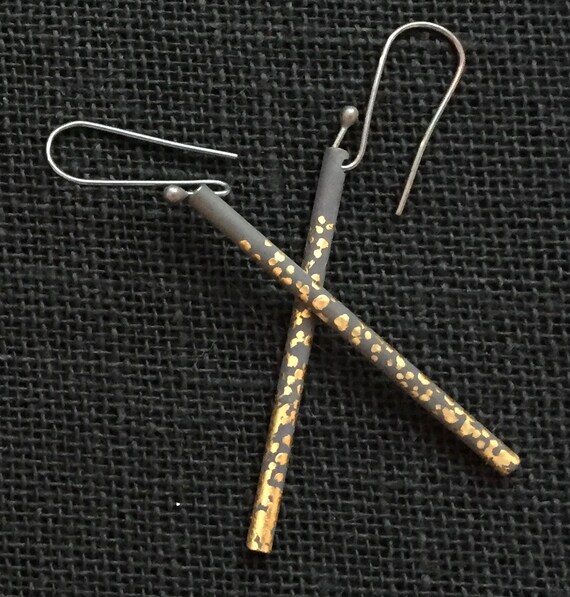 Oxidized Silver and Gold Leaf Earrings/ Gold Dangle Earrings/ Etsy