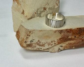 Adjustable Sterling Silver Lines Ring/Mid-Century Modern Silver Ring