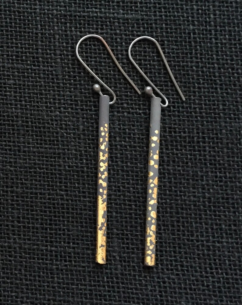 Oxidized Silver and Gold Leaf Earrings/ Gold Dangle Earrings/ Etsy