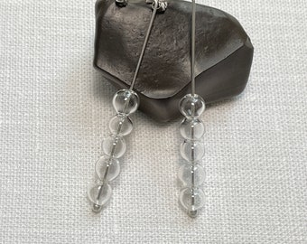 Mid Century Modern Sterling Silver and Glass Bubbles Earrings/Silver and Glass Dangle Earrings/Hand Blown Glass Earrings