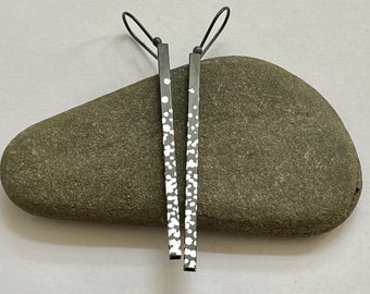 Mid Century Modern Oxidized Sterling and Pure Silver Earrings/ Black and Silver Dangle Earrings/ Sterling Silver Dangle Earrings