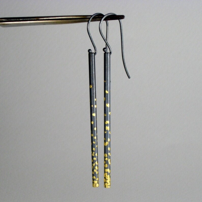 Oxidized Silver and Gold Leaf Earrings/ Gold Dangle Earrings/ Etsy