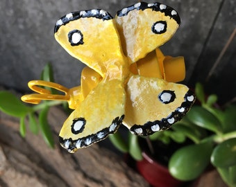 Yellow Butterfly Bug Stick Metal Insect Sculpture