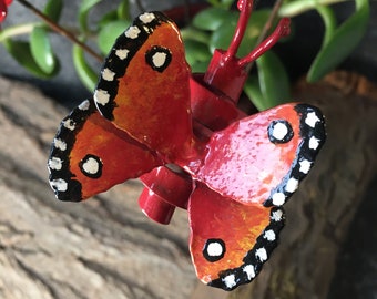 Red Butterfly Bug Stick Metal Insect Sculpture