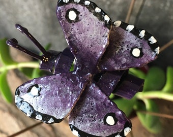 Purple Butterfly Bug Stick Metal Insect Sculpture