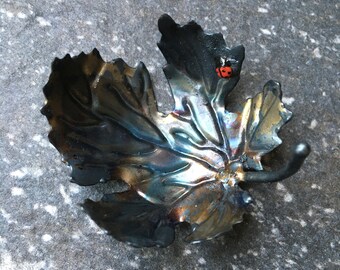 Metal Leaf Trinket Dish with Handpainted Ladybird Detail