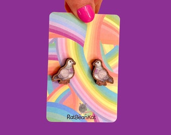 Little wooden pigeon earrings