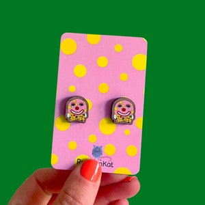 Mr Blobby wooden earrings