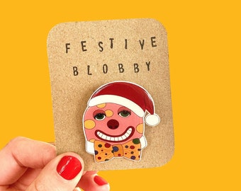 Festive Mr Blobby badge