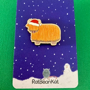 Festive orange highland cow wooden pin badge image 2