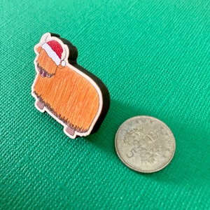 Festive orange highland cow wooden pin badge image 3