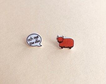 Orange highland cow and speech bubble earring set