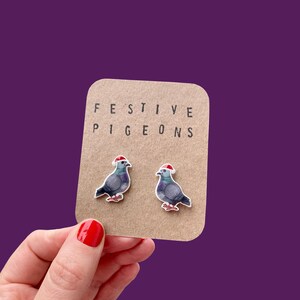 Little festive pigeon earrings