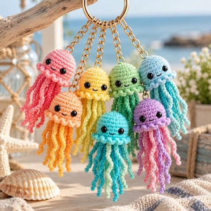 Crochet Jellyfish Keychain Pattern, Amigurumi Sea Animal Tutorial (PDF Download)