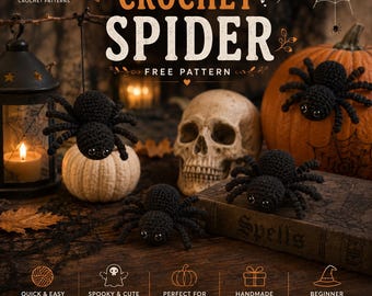 Wzór na pająka na szydełku w formacie PDF, pluszowy pająk amigurumi, dekoracje na Halloween, wzór na szydełkową zabawkę pająka, upiorne szydełkowe Halloween, zrób to sam w formacie PDF
