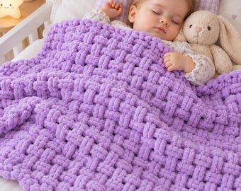 Finger Knit Baby Blanket Pattern, Alize Puffy Loop Yarn, No-Needle Knitting (PDF)