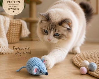 Wzór na szydełkową zabawkę dla kota – mysz w formacie PDF, zabawka dla zwierząt domowych DIY dla początkujących amigurumi (do pobrania w wersji cyfrowej)