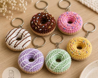 Crochet Donut Keychain Pattern, Amigurumi Bag Charm Tutorial (PDF Download)