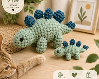 Wzór szydełkowy na stegozaura w formacie PDF, pluszowa zabawka amigurumi w kształcie dinozaura (dla początkujących)